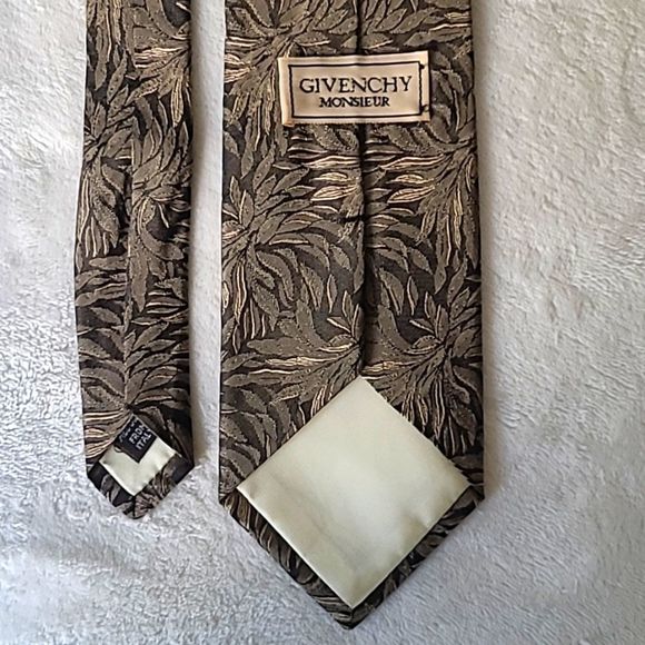 Vintage Givenchy Monsieur Designer Luxury 100% Silk Tie Abstract Palm Brown - Picture 7 of 11